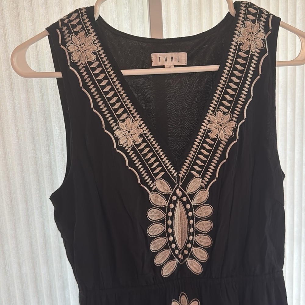 THML Maxi Black Embroidered Dress Size Medium Anthropologie Viscose EUC - Picture 4 of 6